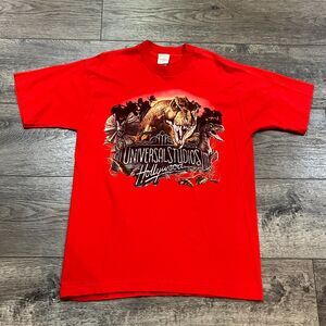 Vintage 90s Universal Studios Jurassic Park Promo Tee Shirt Red USA Single Large